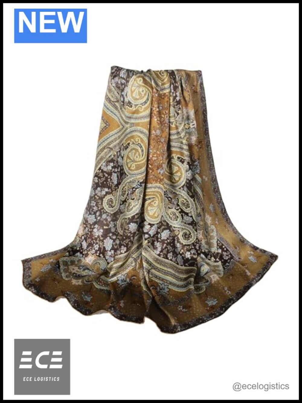 100% Mulberry Silk Square Scarf 43x43in Paisley Floral Large Shawl Wrap